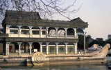 The Marble Boat (Chinese: 石舫; pinyin: Shí Fǎng), also known as the Boat of Purity and Ease (Qing Yan Fǎng) is a lakeside pavilion on the grounds of the Summer Palace.<br/><br/>

It was first erected in 1755 during the reign of the Qianlong Emperor. The original pavilion was made from a base of large stone blocks which supported a wooden superstructure done in a traditional Chinese design.<br/><br/>

The Summer Palace (Yiheyuan) was originally created during the Ming Dynasty, but was designed in its current form by Qing emperor Qianlong (r. 1736 - 1795).  It is however Qianlong’s mother, the Qing Dowager Empress Cixi who is most irrevocably linked to the palace, since she had it restored twice during her reign, once in 1860 after it was plundered by British and French troops during the Second Opium War, and again in 1902 when foreign troops sought reprisals for the Boxer Rebellion, an anti-Christian movement.